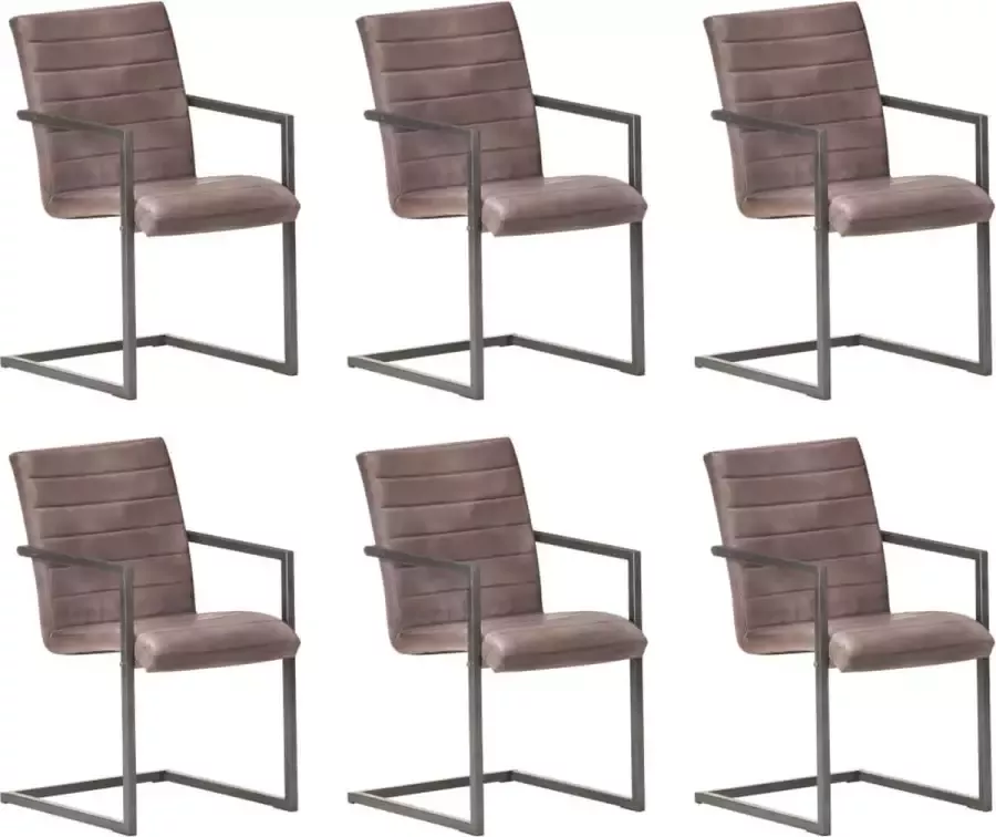 Decoways Eetkamerstoelen 6 stuks echt leer bruin