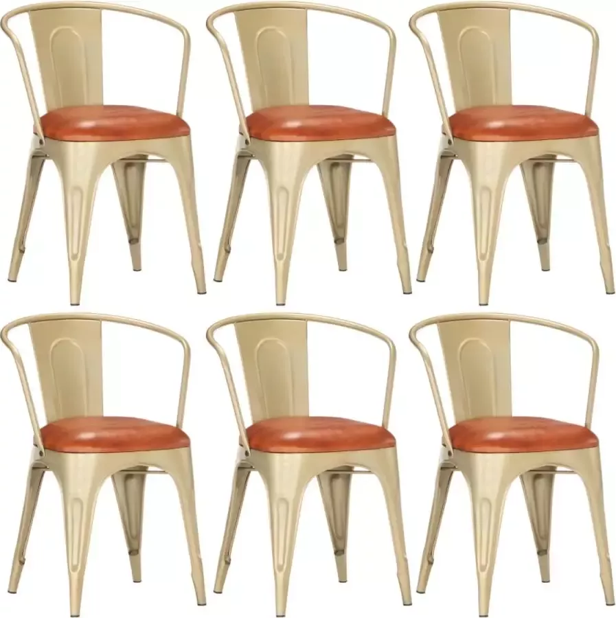 Decoways Eetkamerstoelen 6 stuks echt leer bruin