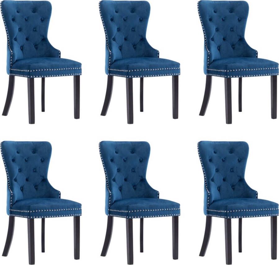 Decoways Eetkamerstoelen 6 stuks fluweel blauw