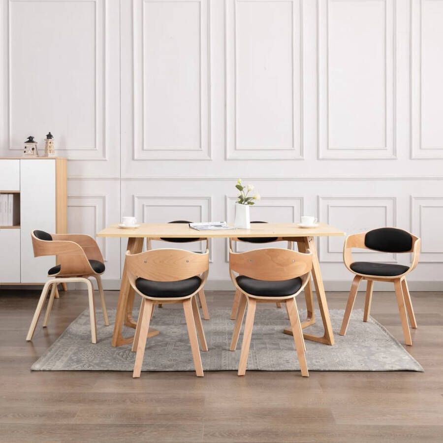 Decoways Eetkamerstoelen 6 stuks gebogen hout en kunstleer