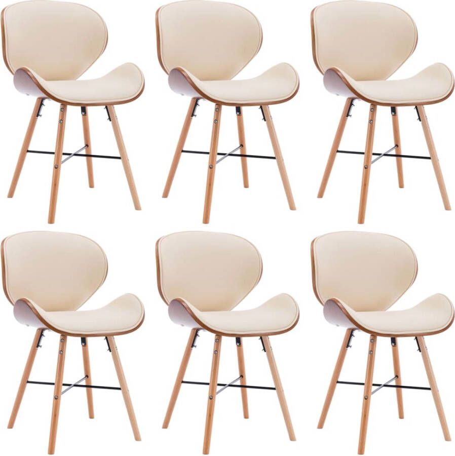 Decoways Eetkamerstoelen 6 stuks kunstleer en gebogen hout crème