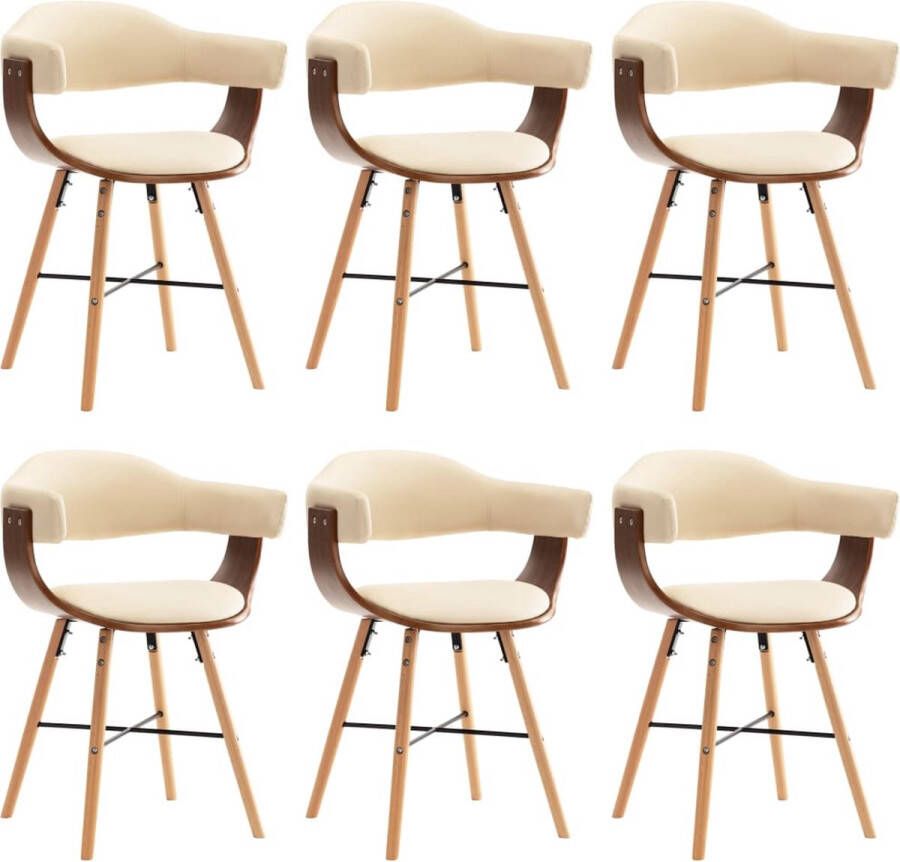 Decoways Eetkamerstoelen 6 stuks kunstleer en gebogen hout crème