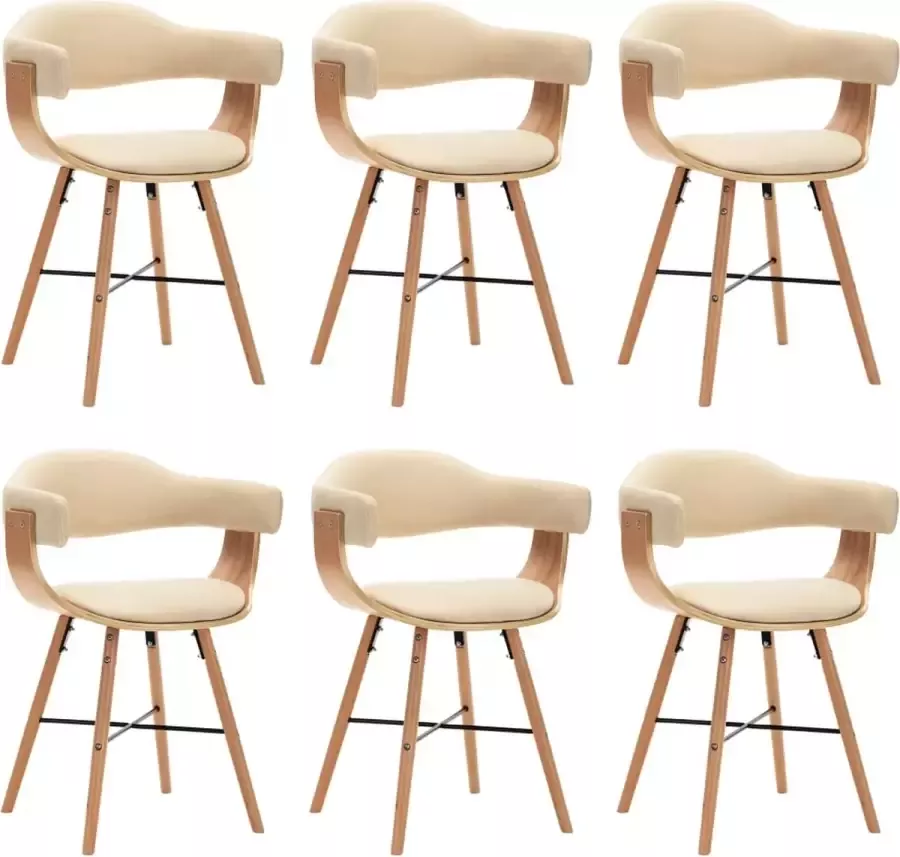 Decoways Eetkamerstoelen 6 stuks kunstleer en gebogen hout crème