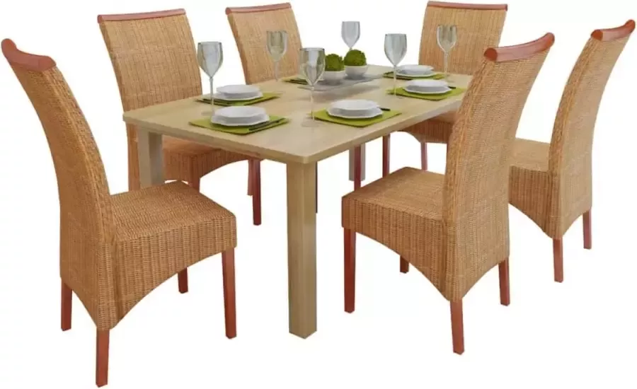 Decoways Eetkamerstoelen 6 stuks natuurlijk rattan bruin