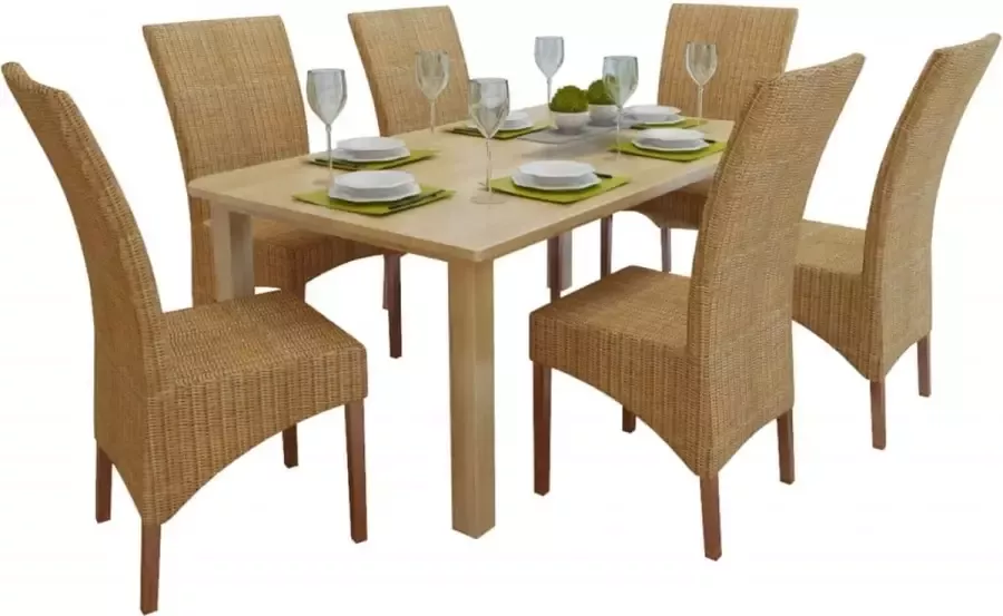 Decoways Eetkamerstoelen 6 stuks natuurlijk rattan bruin