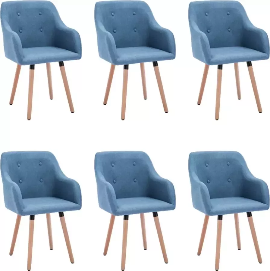 Decoways Eetkamerstoelen 6 stuks stof blauw