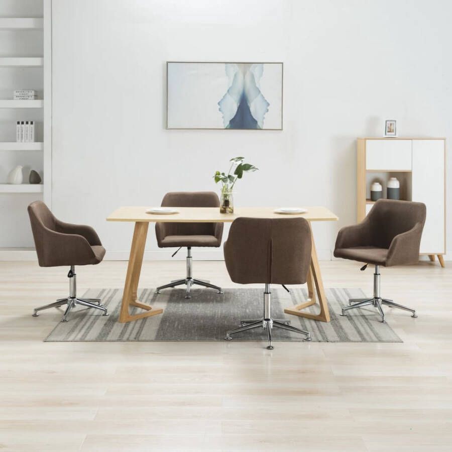 Decoways Eetkamerstoelen draaibaar 4 stuks stof bruin