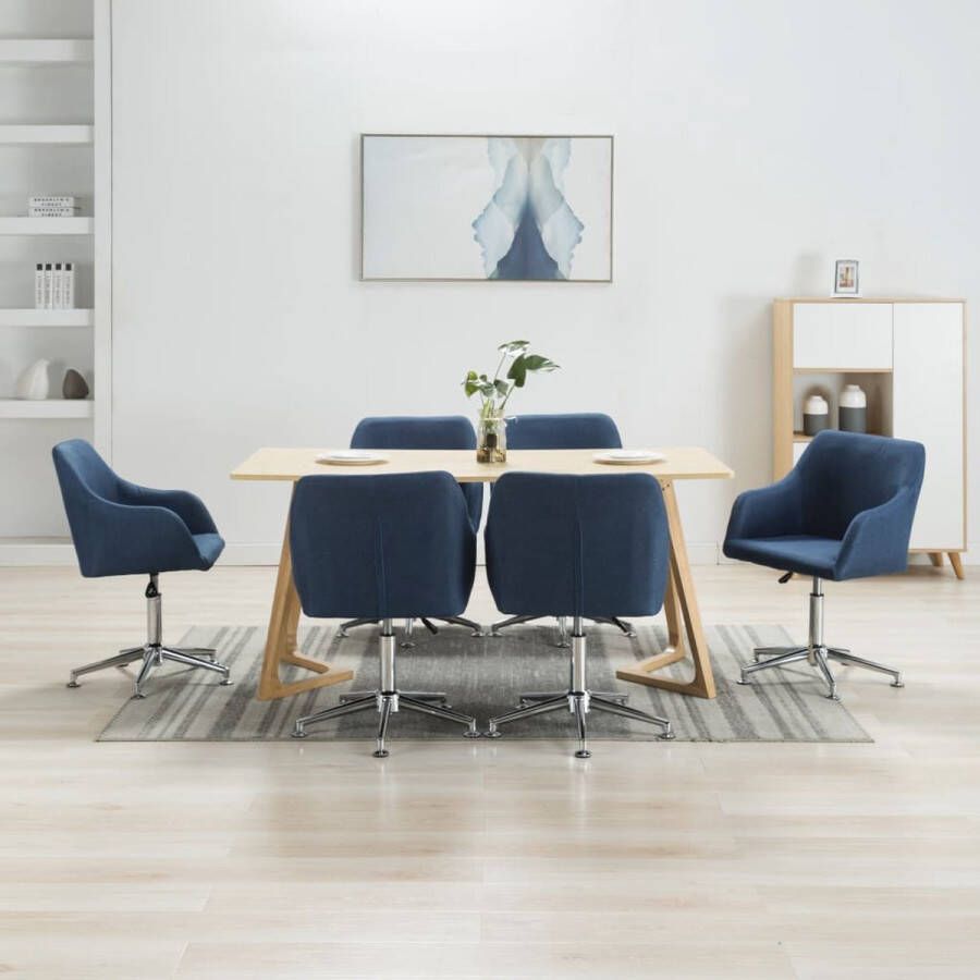 Decoways Eetkamerstoelen draaibaar 6 stuks stof blauw