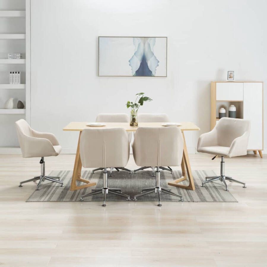 Decoways Eetkamerstoelen draaibaar 6 stuks stof crème