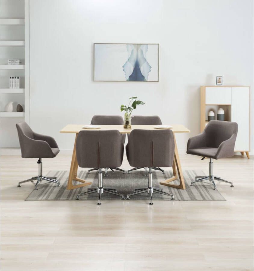 Decoways Eetkamerstoelen draaibaar 6 stuks stof taupe