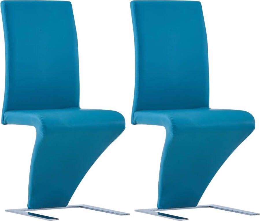 Decoways Eetkamerstoelen met zigzag-vorm 2 stuks kunstleer blauw