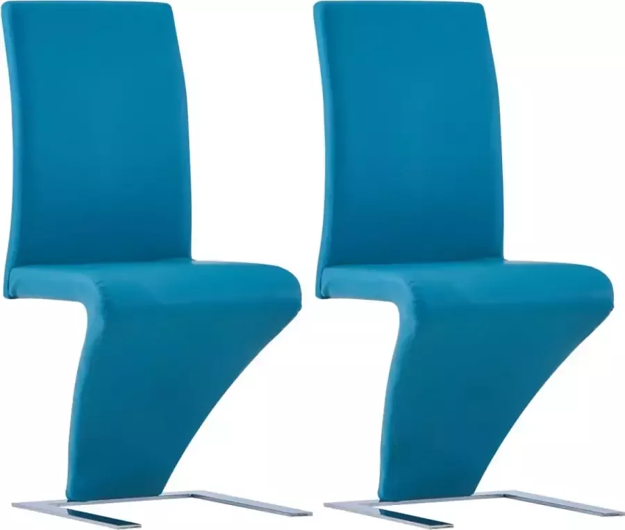 Decoways Eetkamerstoelen met zigzag-vorm 2 stuks kunstleer blauw