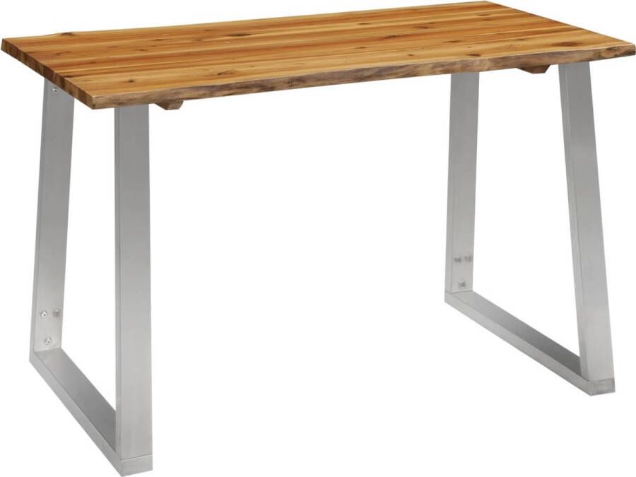 Decoways Eettafel 120x65x75 cm massief acaciahout en roestvrij staal