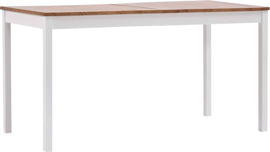 Decoways Eettafel 140x70x73 cm grenenhout wit en bruin