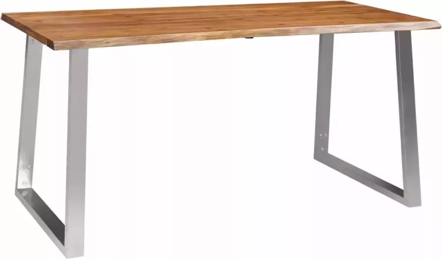 Decoways Eettafel 160x80x75 cm massief acaciahout en roestvrij staal