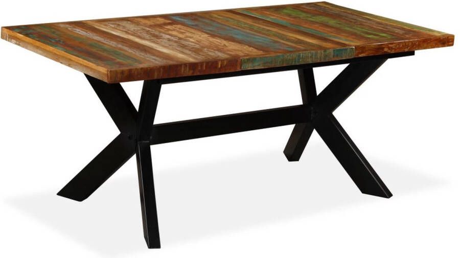 Decoways Eettafel 180 cm massief gerecycled hout en stalen kruis