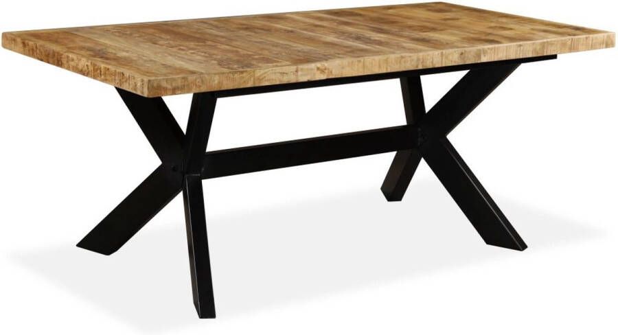 Decoways Eettafel 180 cm massief mangohout en stalen kruis