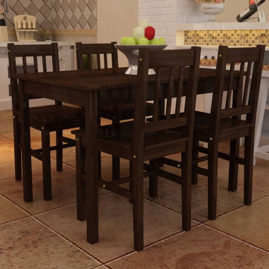 Decoways Eettafel met 4 stoelen hout bruin