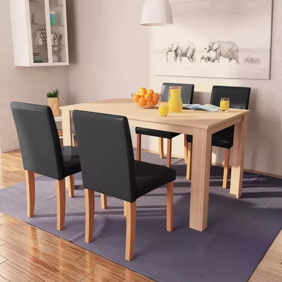 Decoways Eettafel met stoelen kunstleer en eiken zwart 5 st