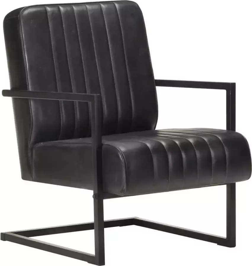 Decoways Fauteuil echt leer zwart