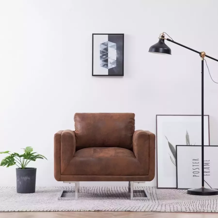 Decoways Fauteuil kubus kunstsuède bruin