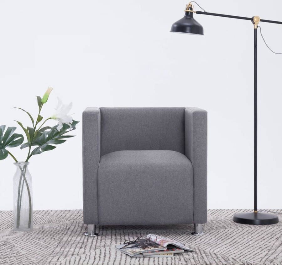 Decoways Fauteuil kubus stof lichtgrijs