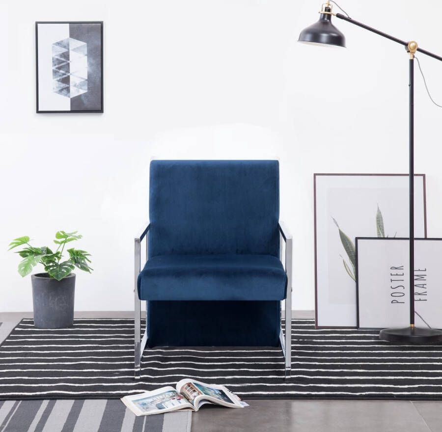 Decoways Fauteuil met chromen poten fluweel blauw