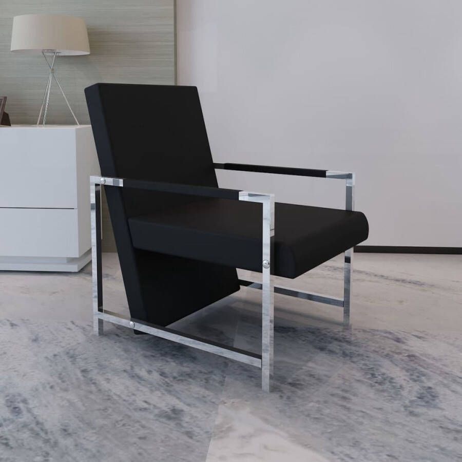 Decoways Fauteuil met chromen poten kunstleer zwart