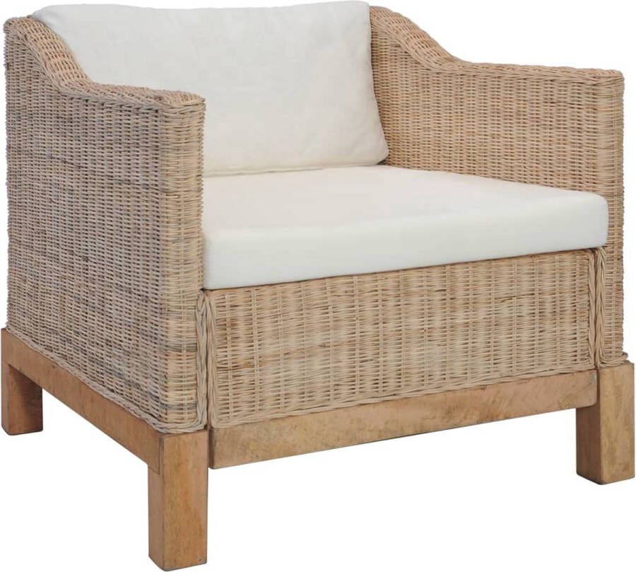 Decoways Fauteuil met kussens natuurlijk rattan