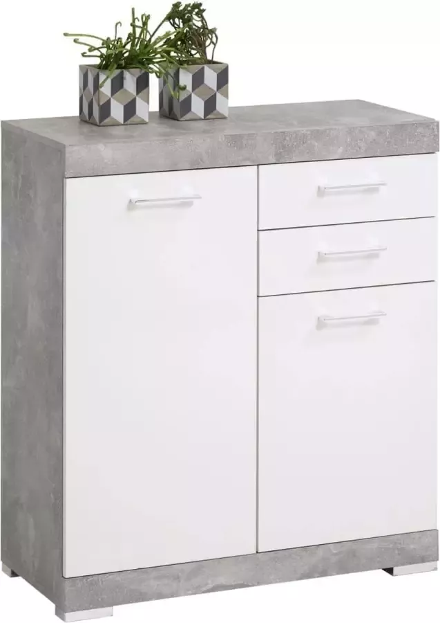 Decoways FMD Kast met 2 deuren en 2 lades 80x34 9x89 9 cm betonkleurig en wit