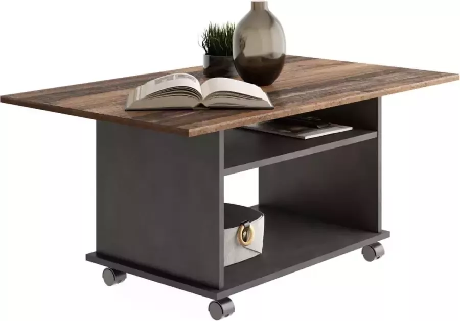 Decoways FMD Salontafel met wielen old style en zwart