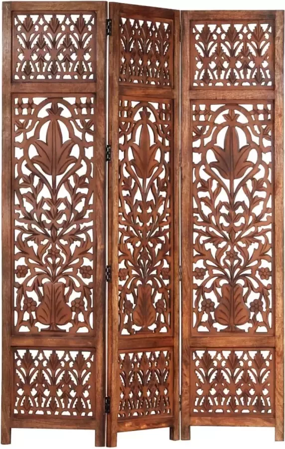 Decoways Kamerscherm 3 panelen handgesneden 120x165 cm mangohout bruin