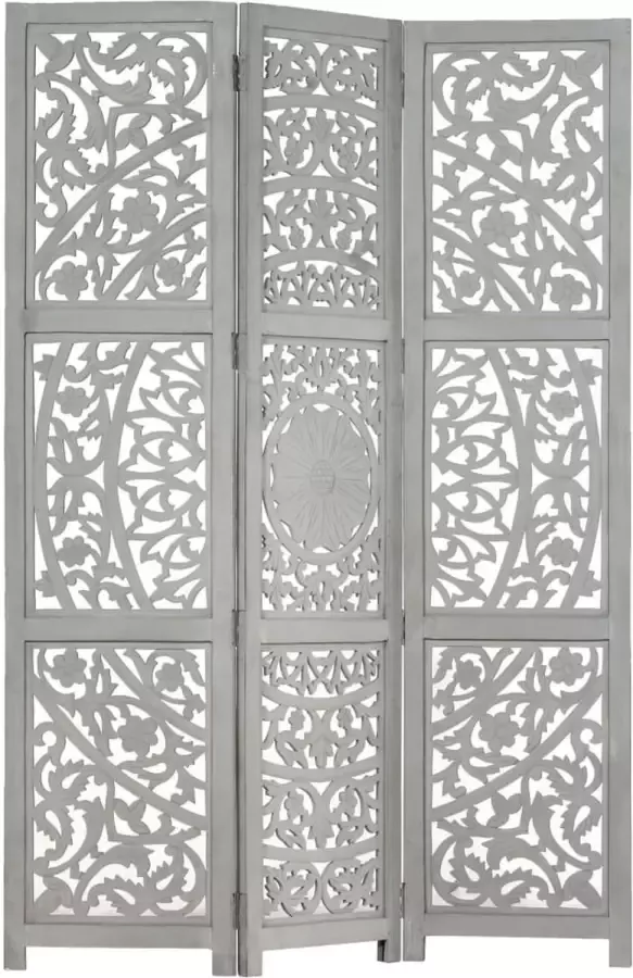 Decoways Kamerscherm 3 panelen handgesneden 120x165 cm mangohout grijs
