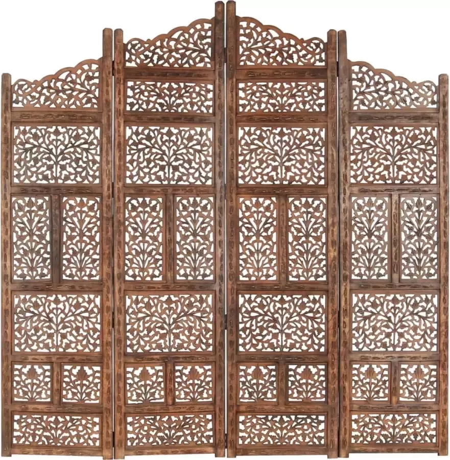 Decoways Kamerscherm 4 panelen handgesneden 160x165 cm mangohout bruin