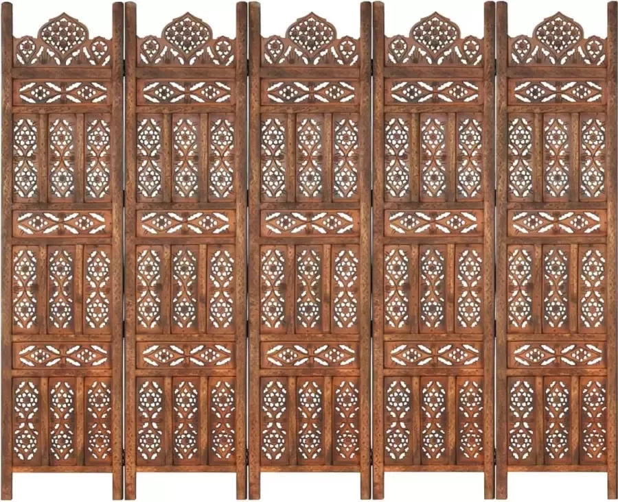Decoways Kamerscherm 5 panelen handgesneden 200x165 cm mangohout bruin
