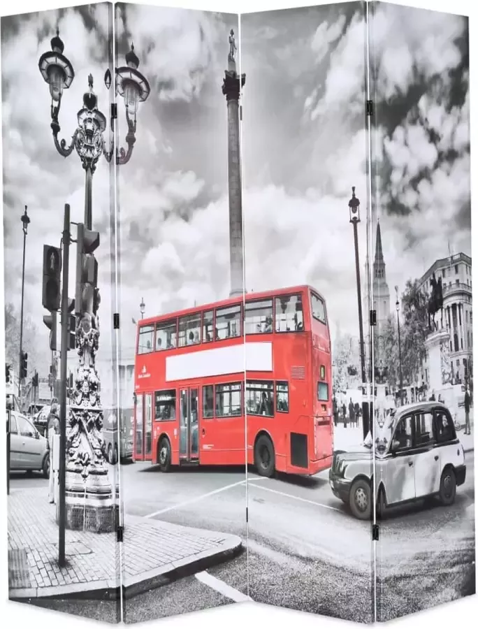 Decoways Kamerscherm inklapbaar Londen bus 160x170 cm zwart en wit