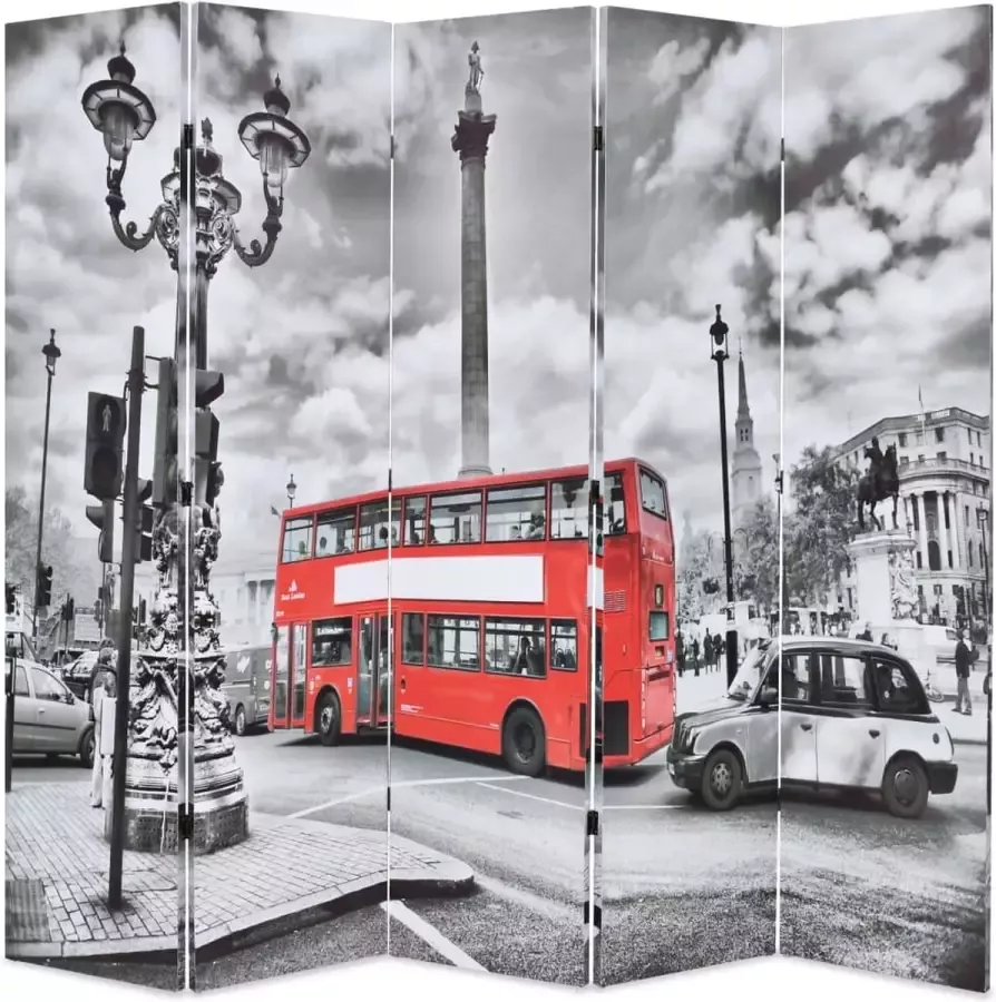 Decoways Kamerscherm inklapbaar Londen bus 200x170 cm zwart en wit