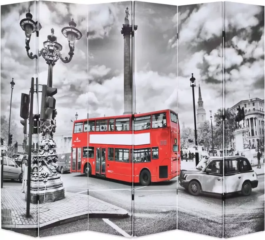 Decoways Kamerscherm inklapbaar Londen bus 228x170 cm zwart en wit
