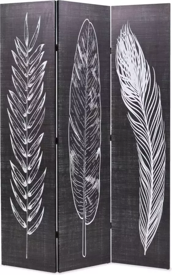 Decoways Kamerscherm inklapbaar veren 120x170 cm zwart en wit