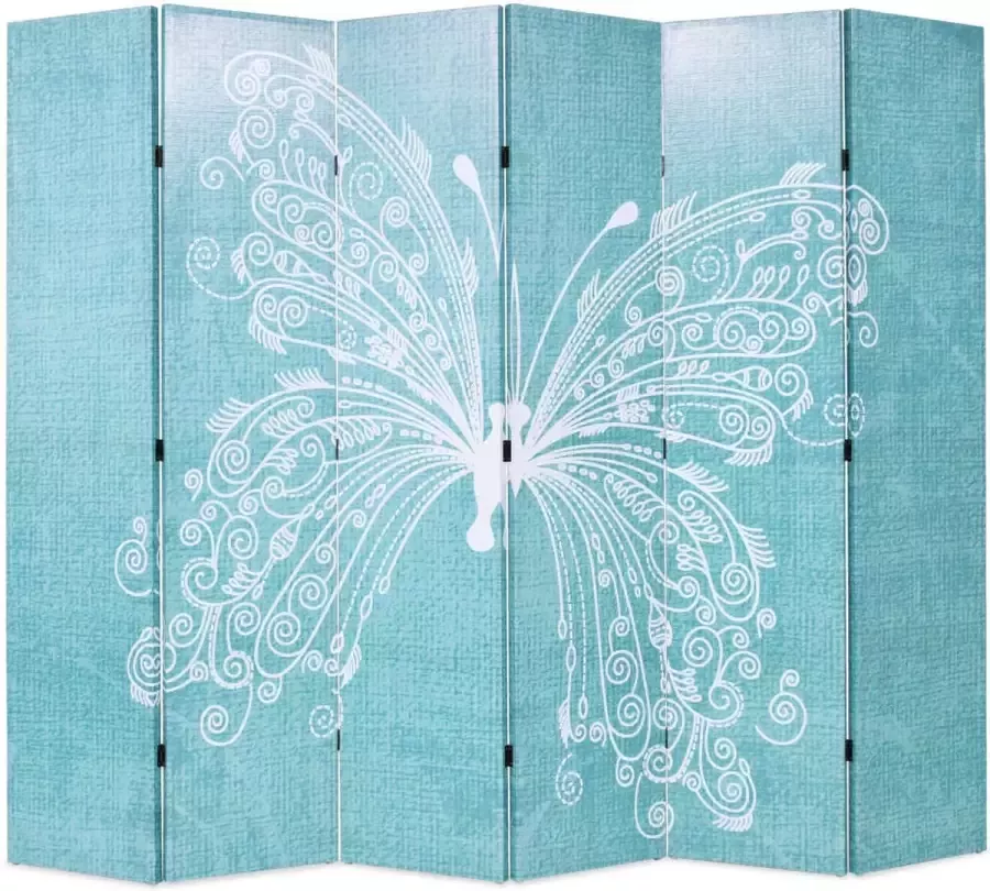 Decoways Kamerscherm inklapbaar vlinder 228x170 cm blauw