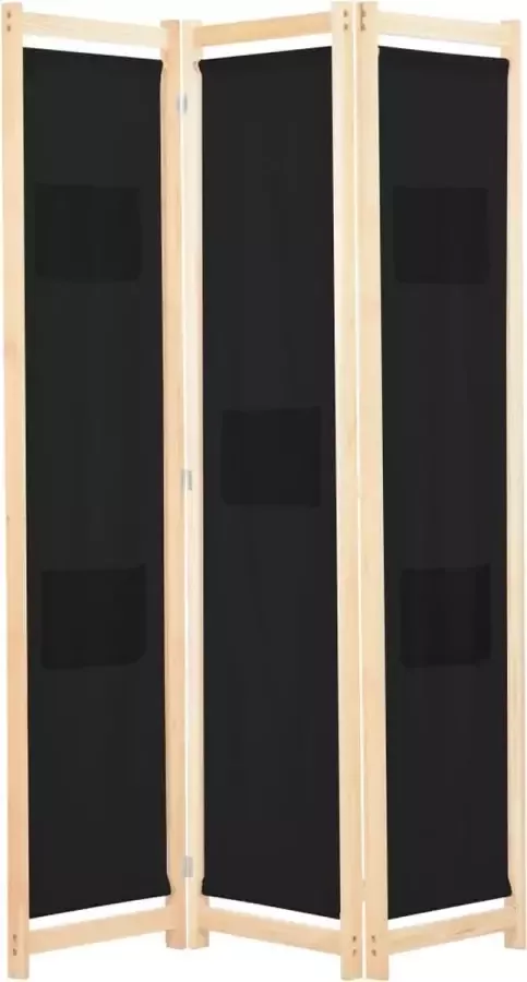 Decoways Kamerscherm met 3 panelen 120x170x4 cm stof zwart