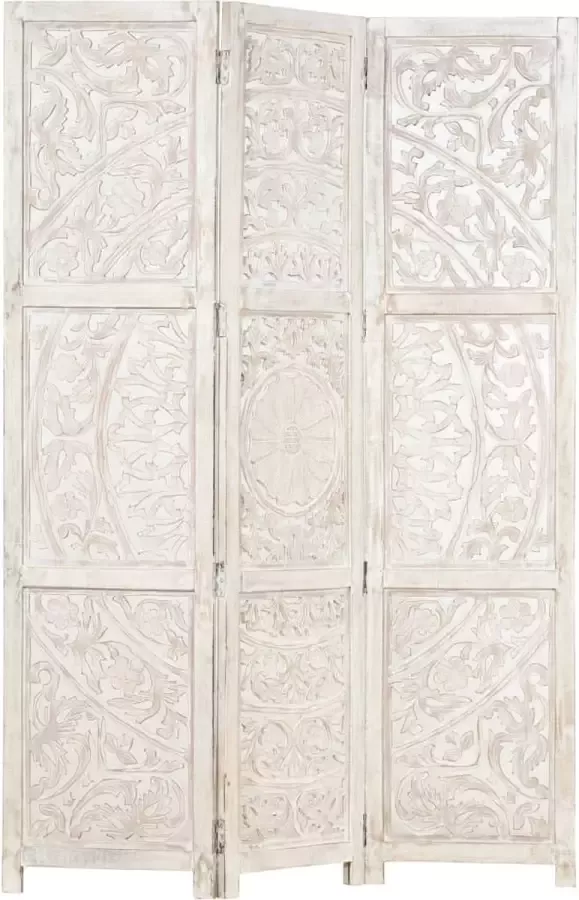 Decoways Kamerscherm met 3 panelen handgesneden 120x165 cm mangohout wit
