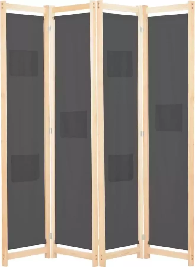 Decoways Kamerscherm met 4 panelen 160x170x4 cm stof grijs