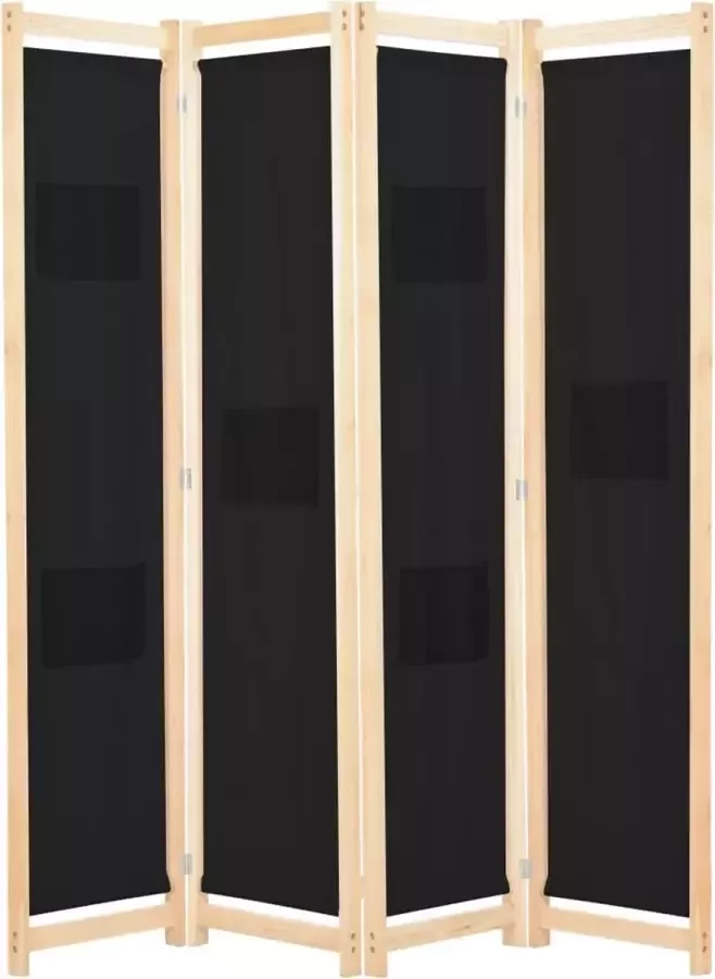 Decoways Kamerscherm met 4 panelen 160x170x4 cm stof zwart