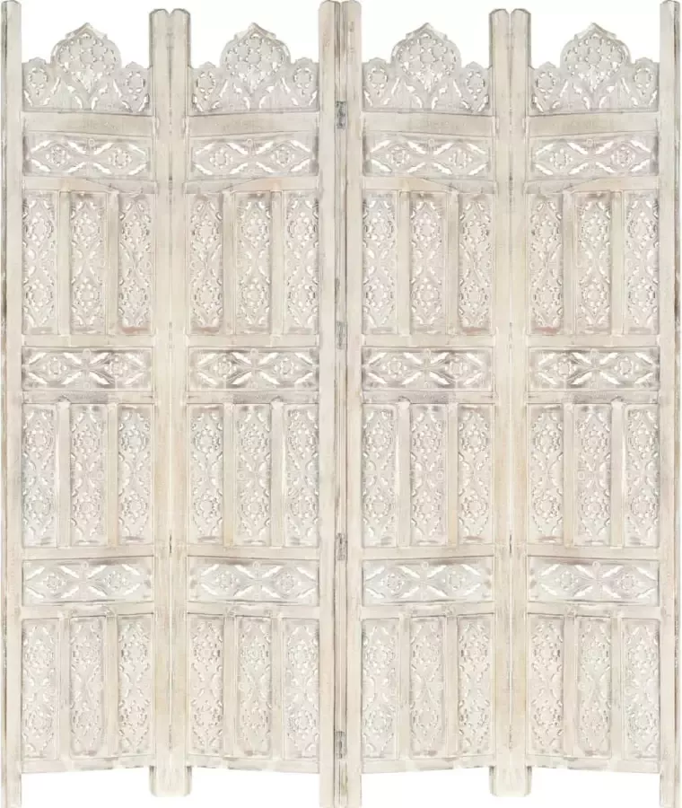 Decoways Kamerscherm met 4 panelen handgesneden 160x165 cm mangohout wit