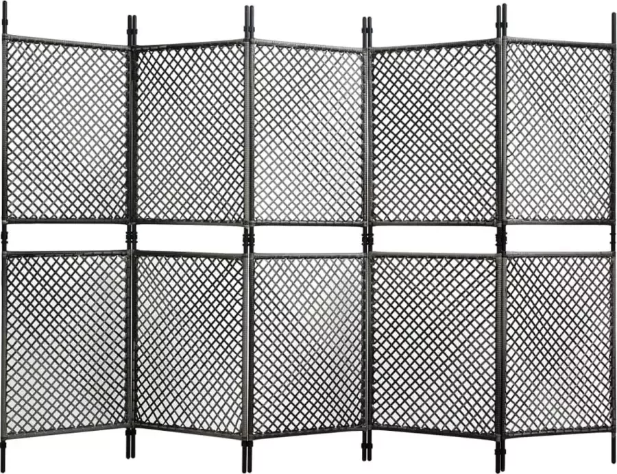 Decoways Kamerscherm met 5 panelen 300x200 cm poly rattan antraciet
