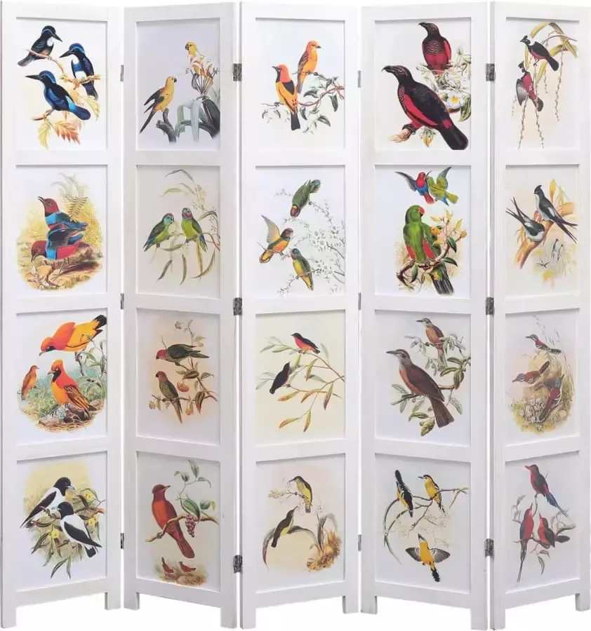 Decoways Kamerscherm met 5 panelen vogel 175x165 cm wit