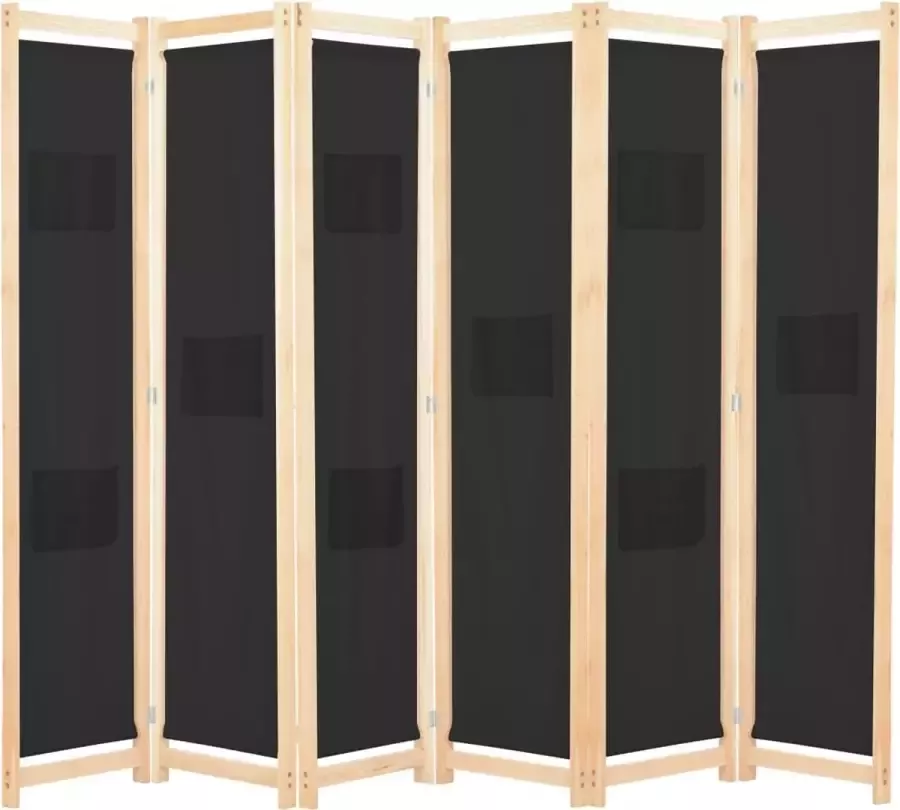 Decoways Kamerscherm met 6 panelen 240x170x4 cm stof zwart