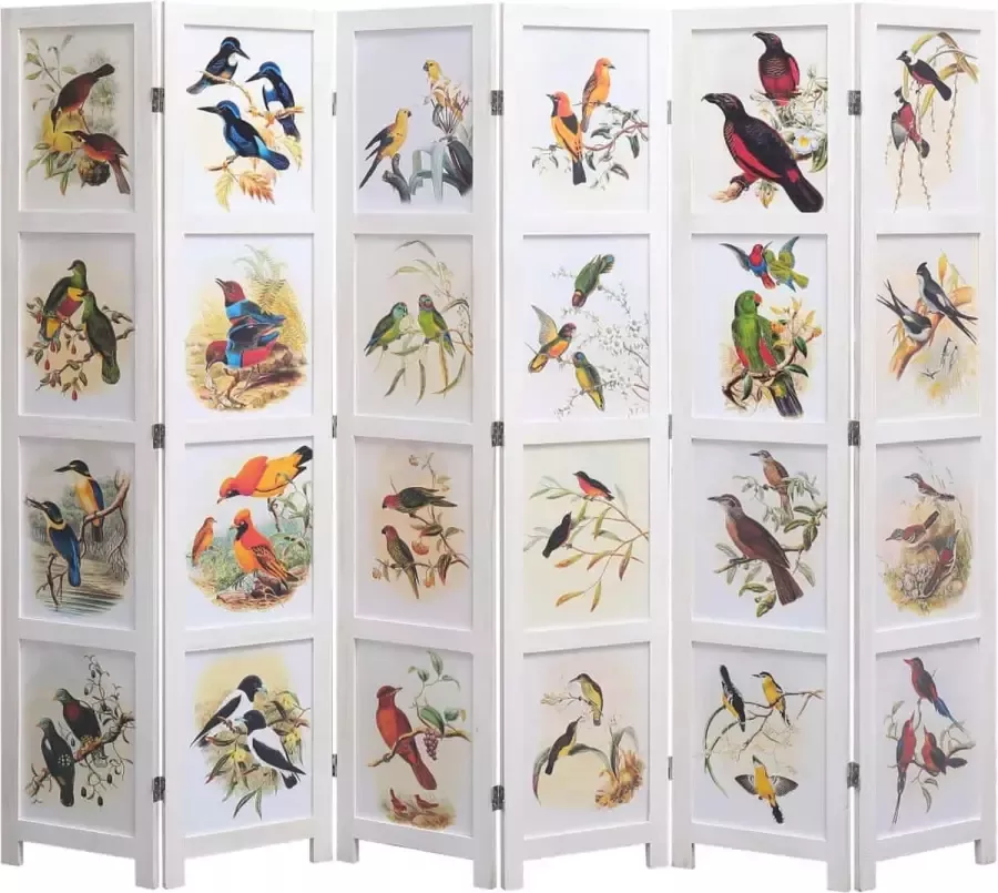 Decoways Kamerscherm met 6 panelen vogel 210x165 cm wit