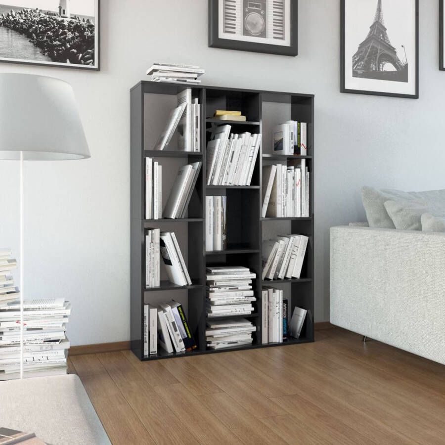 Decoways Kamerscherm boekenkast 100x24x140 cm spaanplaat hoogglans zwart